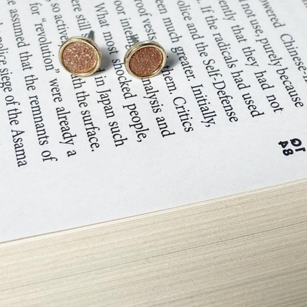 Gold Druzzy Coin Dainty Studs Earrings Set 36$